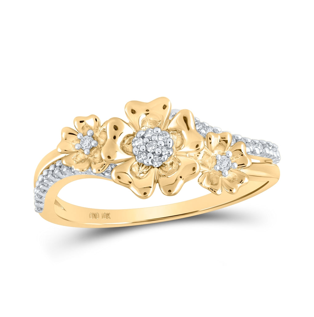 10K Yellow Or White Or Rose Gold Womens Round Diamond Flower Fashion Ring , Womens Size: 5-10