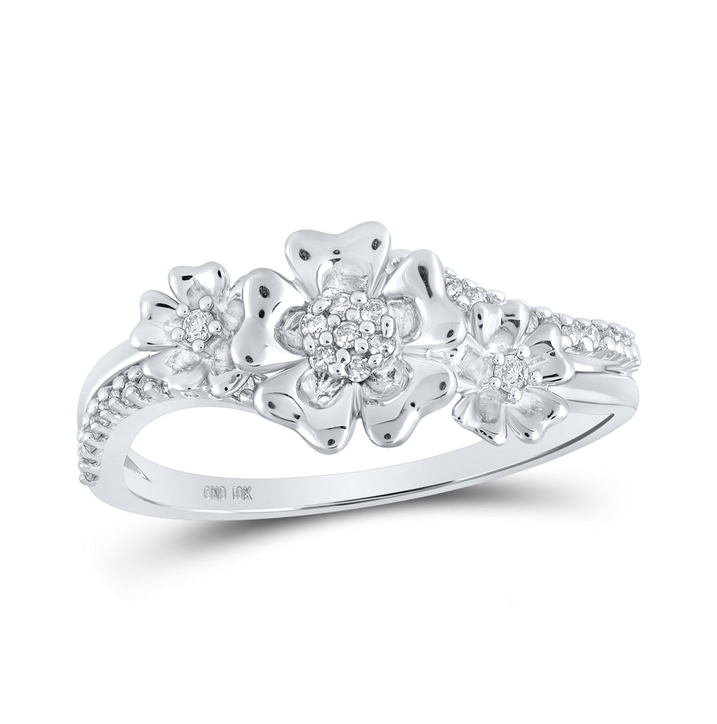 10K Yellow Or White Or Rose Gold Womens Round Diamond Flower Fashion Ring , Womens Size: 5-10