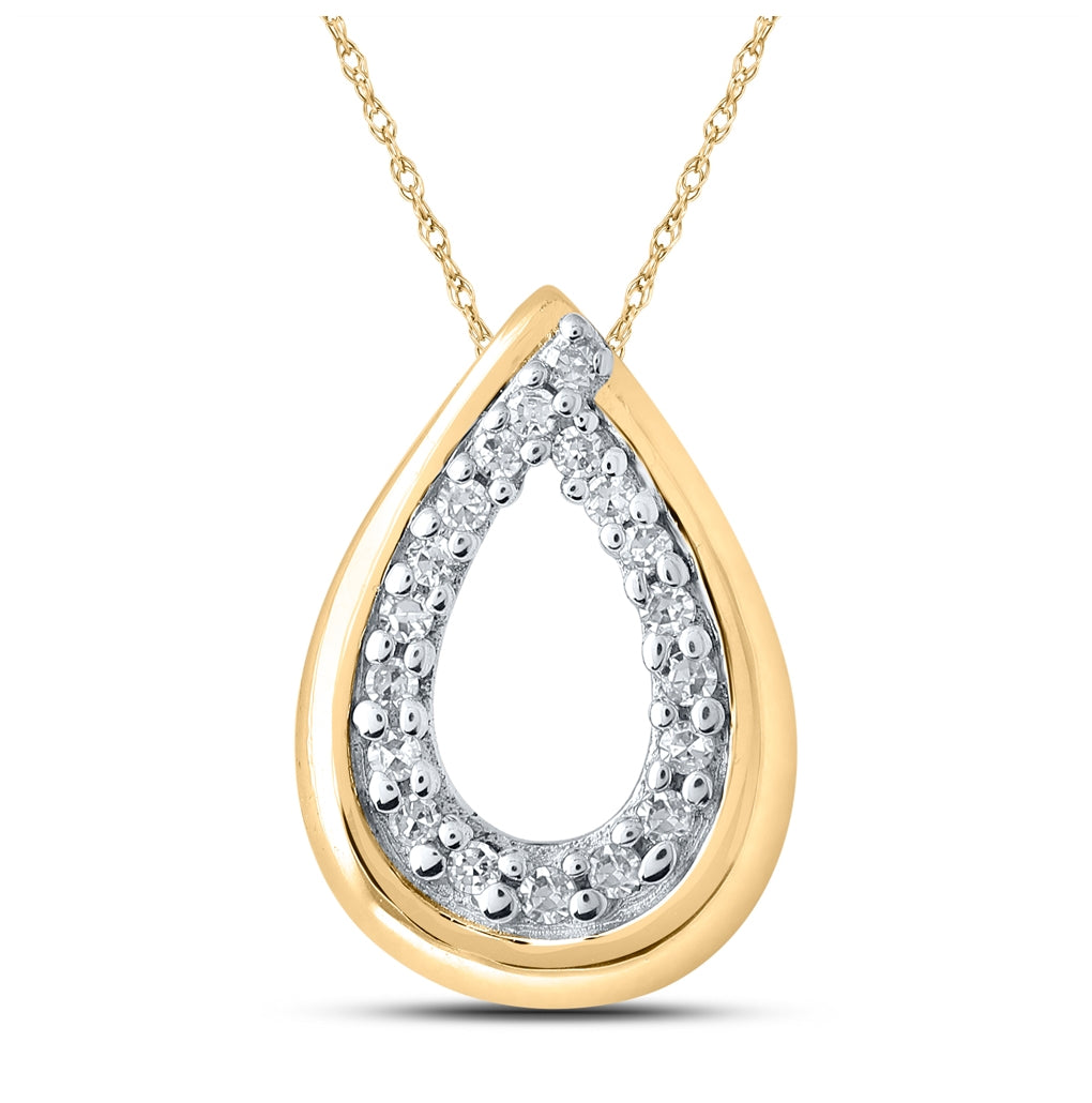 10K Yellow Or White Or Rose Gold Womens Round Diamond Teardrop Pendant