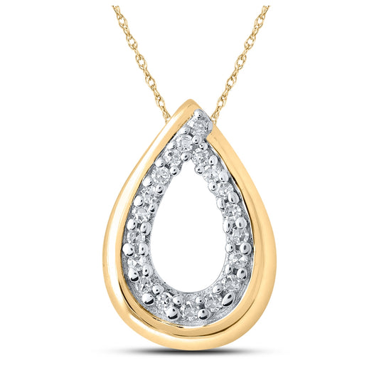 10K Yellow Or White Or Rose Gold Womens Round Diamond Teardrop Pendant