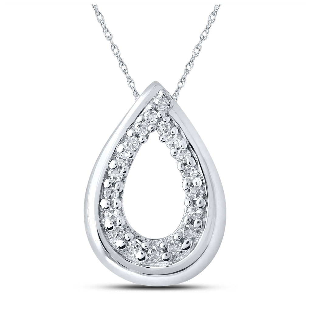 10K Yellow Or White Or Rose Gold Womens Round Diamond Teardrop Pendant