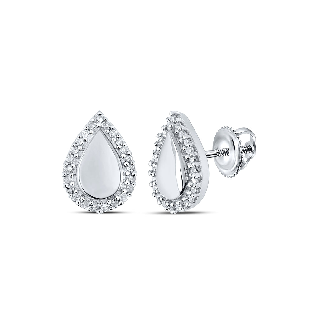 10K White Gold Womens Round Diamond Teardrop Earrings 1/8 Cttw