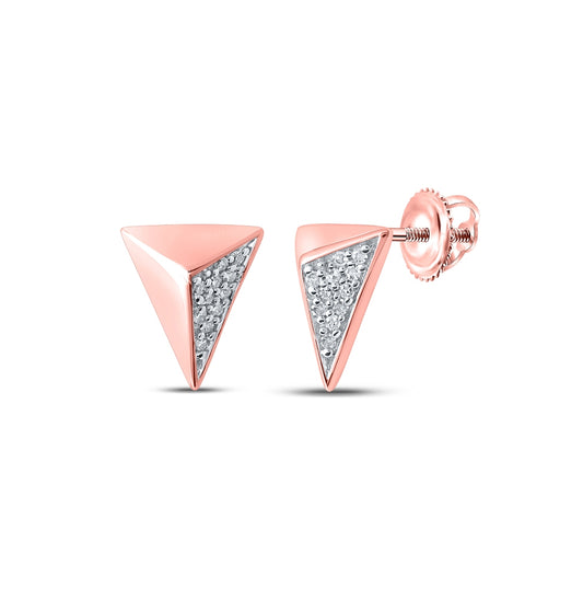10K Rose Gold Womens Round Diamond Triangle Earrings 1/20 Cttw