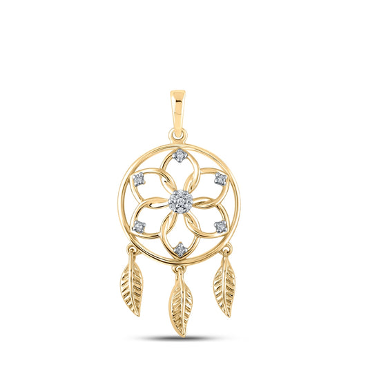10K Yellow Or White Or Rose Gold Womens Round Diamond Dream Catcher Circle Pendant