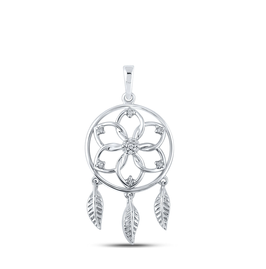 10K Yellow Or White Or Rose Gold Womens Round Diamond Dream Catcher Circle Pendant
