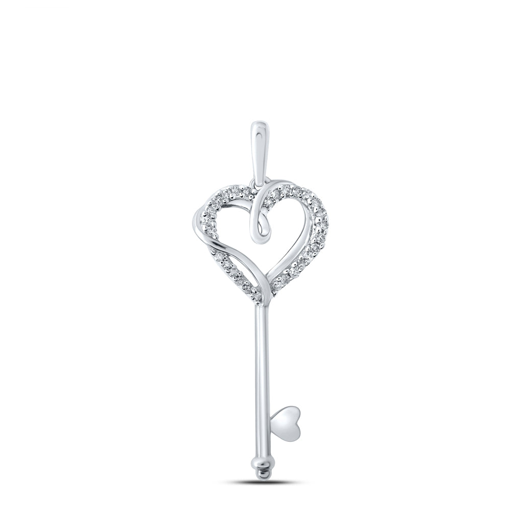 10K Yellow Or White Or Rose Gold Womens Round Diamond Heart Key Pendant