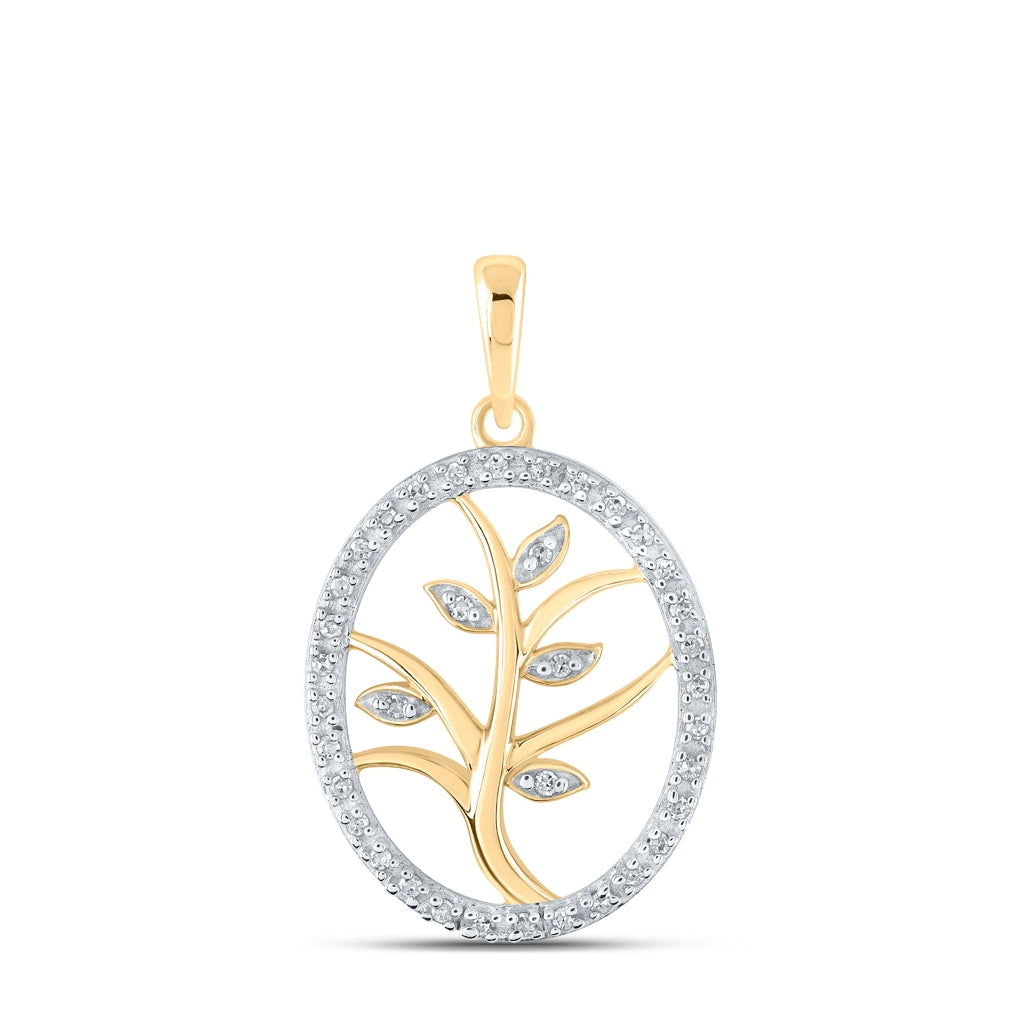 10K Yellow Or White Or Rose Gold Womens Round Diamond Tree Oval Pendant