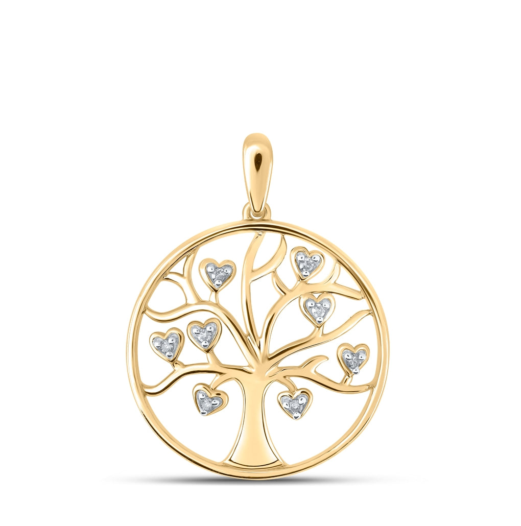 10K Yellow Or White Or Rose Gold Womens Round Diamond Tree of Life Heart Pendant