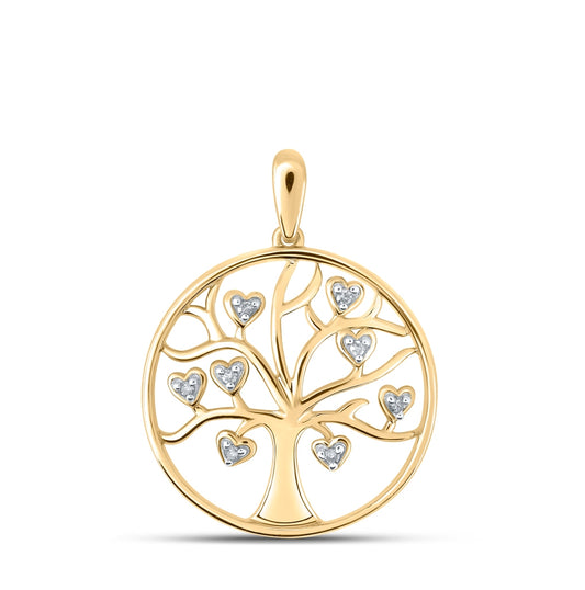 10K Yellow Or White Or Rose Gold Womens Round Diamond Tree of Life Heart Pendant