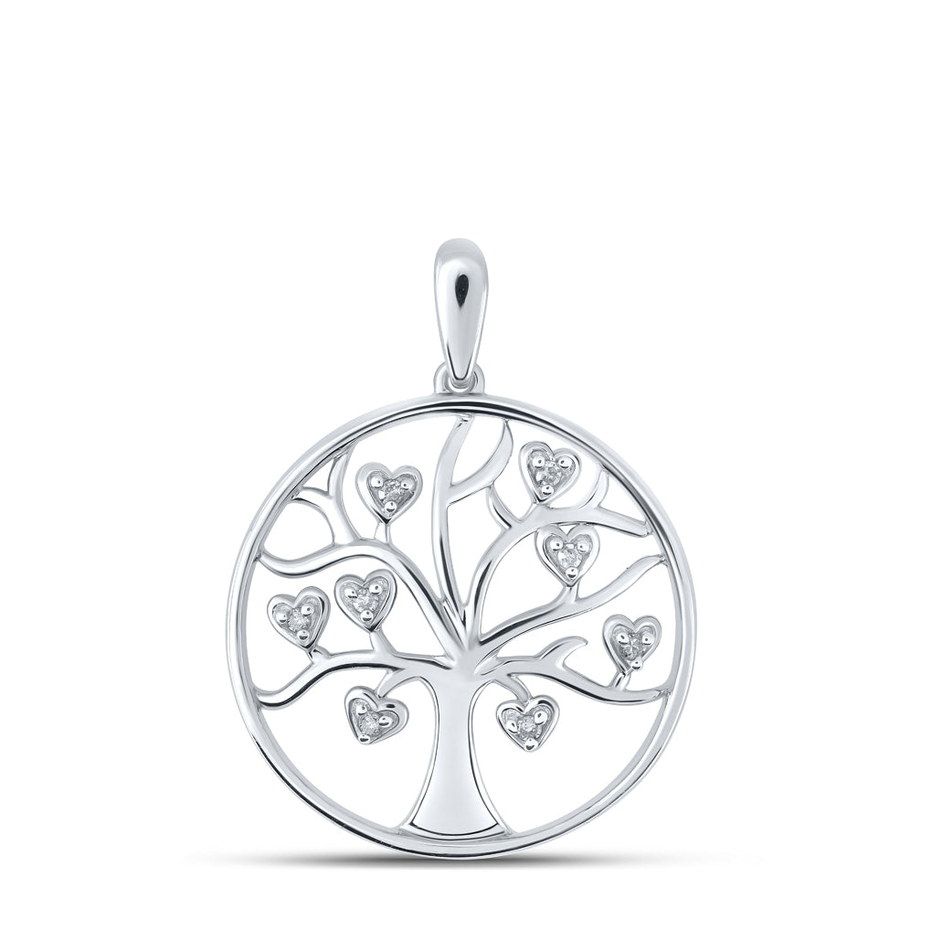 10K Yellow Or White Or Rose Gold Womens Round Diamond Tree of Life Heart Pendant