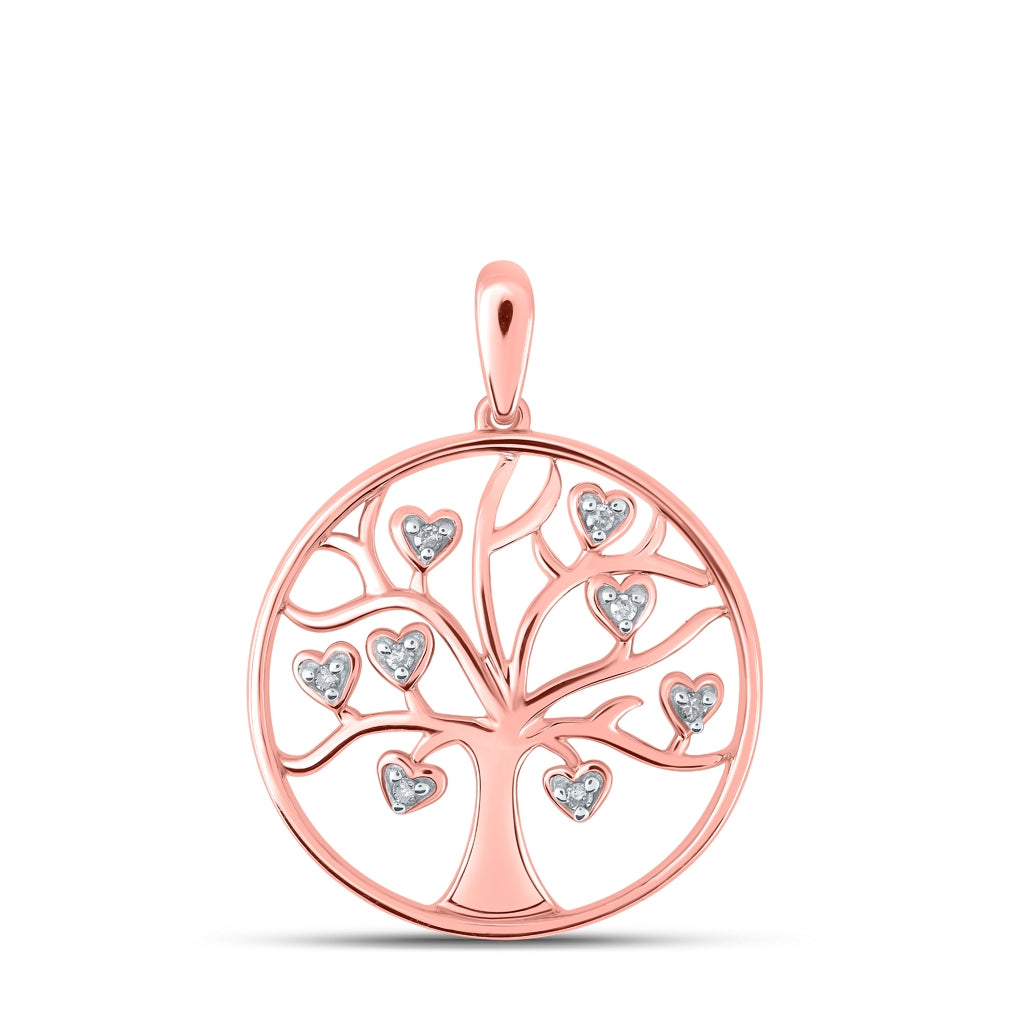 10K Yellow Or White Or Rose Gold Womens Round Diamond Tree of Life Heart Pendant