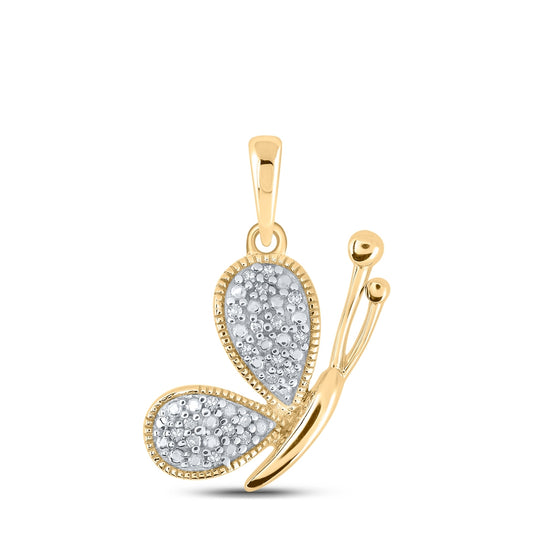 10K Yellow Or White Or Rose Gold Womens Round Diamond Butterfly Pendant