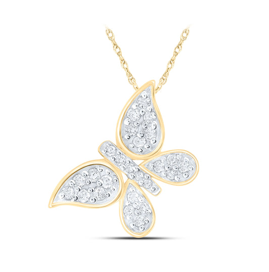 10K Yellow Or White Or Rose Gold Womens Round Diamond Butterfly Pendant