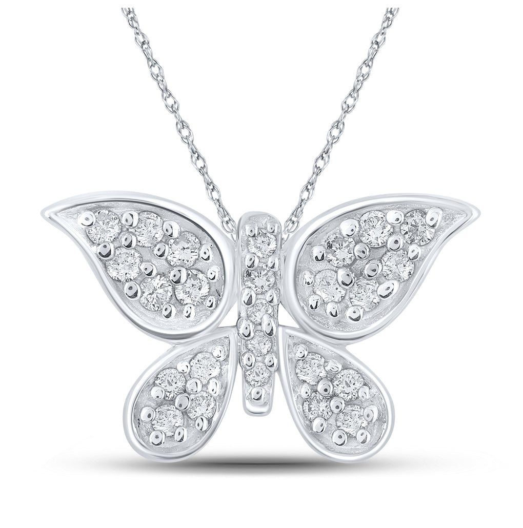 10K Yellow Or White Or Rose Gold Womens Round Diamond Butterfly Pendant