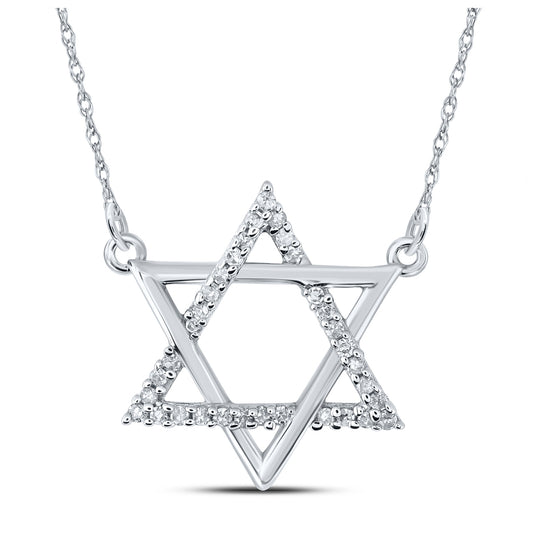 10K White Gold Womens Round Diamond Magen David Star Necklace 1/12 Cttw, Length: 17.5 In