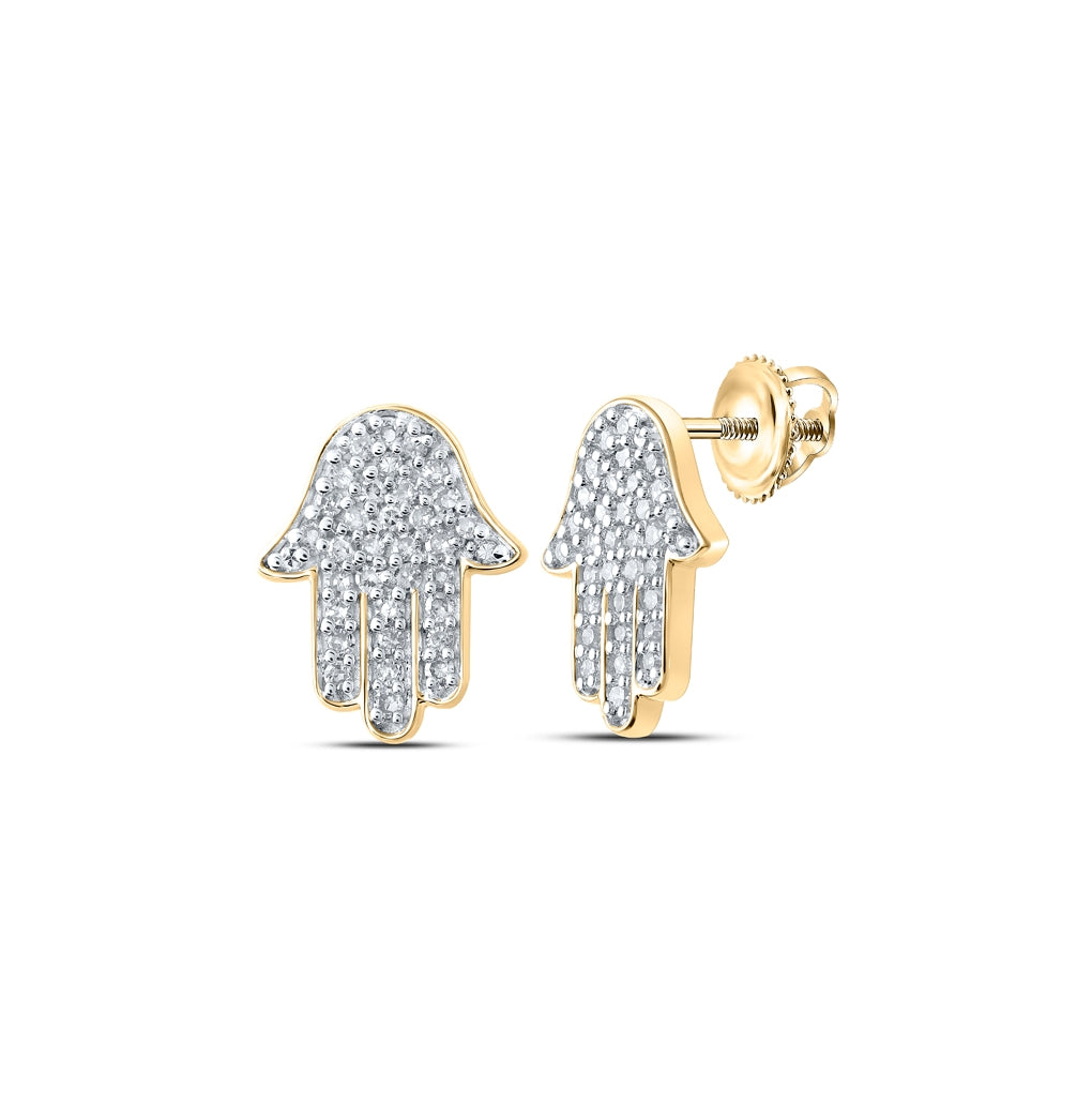10K Yellow Or White Or Rose Gold Womens Round Diamond Hamsa Earrings