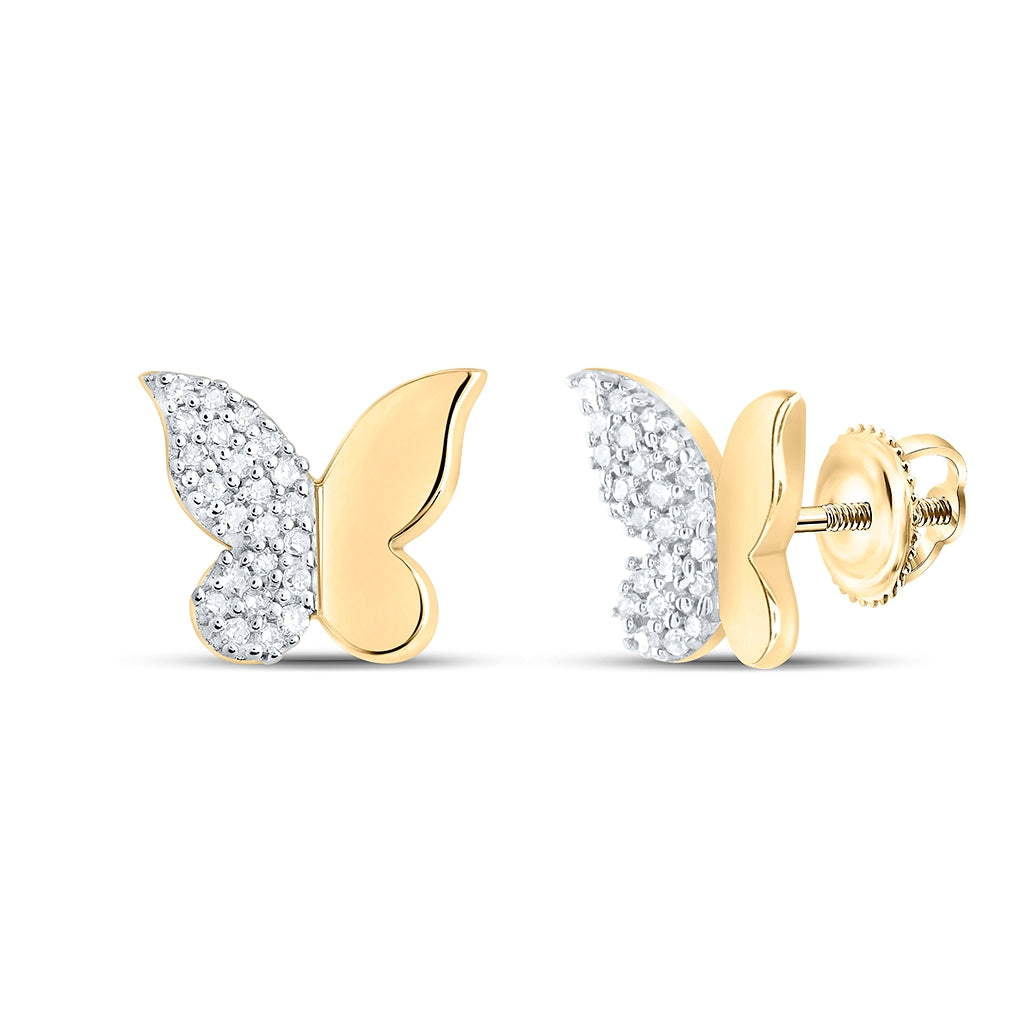 10K Yellow Or White Or Rose Gold Womens Round Diamond Butterfly Earrings