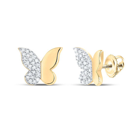 10K Yellow Or White Or Rose Gold Womens Round Diamond Butterfly Earrings