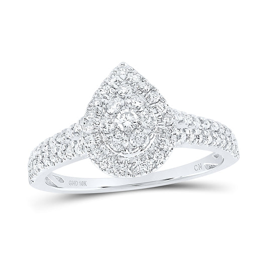 10K White Gold Womens Round Diamond Teardrop Cluster Ring 1/2 Cttw, Womens Size: 5-10