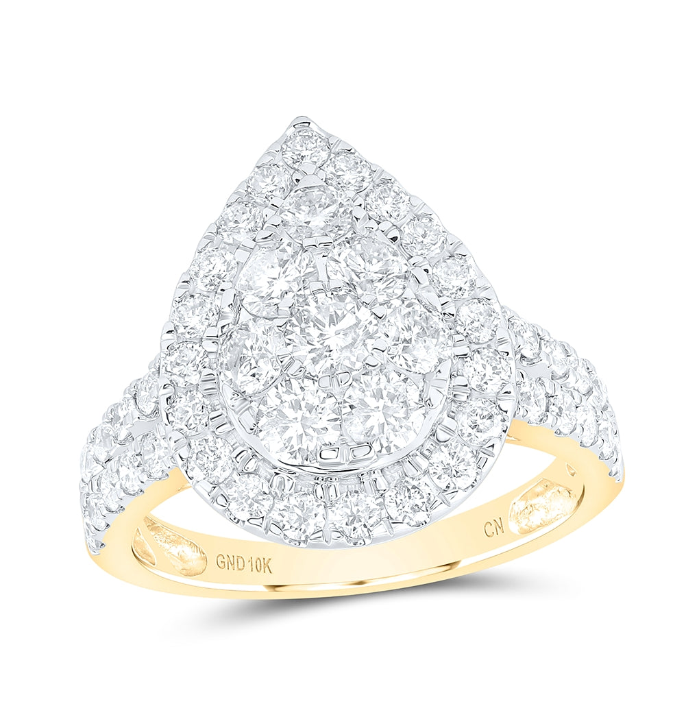 10K Yellow Or White Or Rose Gold Womens Round Diamond Tear Cluster Ring , Womens Size: 5-10