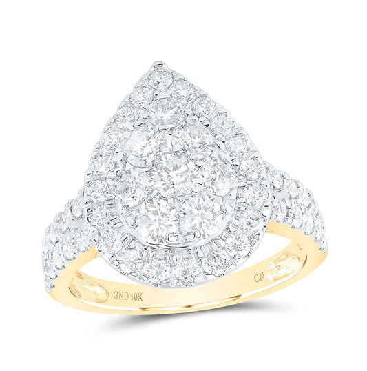 10K Yellow Or White Or Rose Gold Womens Round Diamond Tear Cluster Ring , Womens Size: 5-10