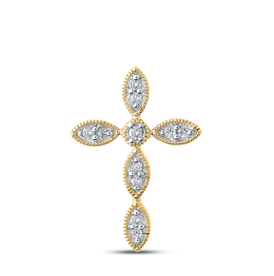10K Yellow Or White Or Rose Gold Womens Round Diamond Cross Pendant
