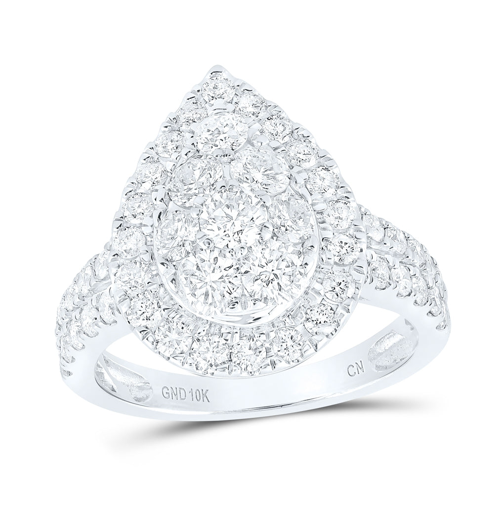 10K Yellow Or White Or Rose Gold Womens Round Diamond Tear Cluster Ring , Womens Size: 5-10