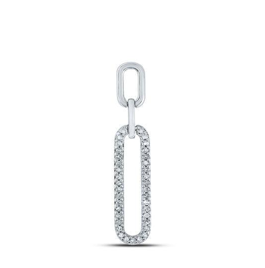 10K White Gold Womens Round Diamond Oblong Fashion Pendant 1/8 Cttw, Length: 1.2 In