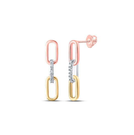 10K Tri-Tone Gold Womens Round Diamond Dangle Earrings 1/10 Cttw
