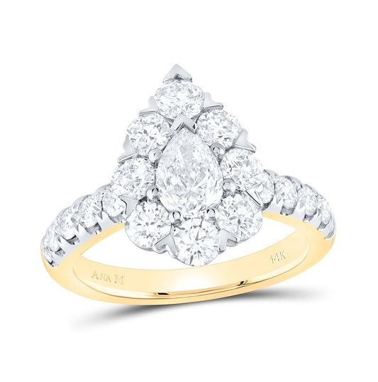 14K Yellow Gold Pear Diamond Halo Bridal Wedding Engagement Ring 2-3/8 Cttw, Womens Size: 5-10