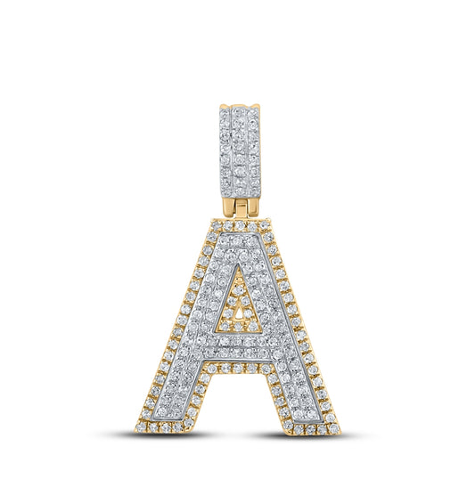 10K Two-tone Gold Mens Round Diamond Initial Letter Pendant