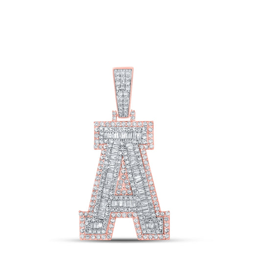 10K Two-tone Gold Mens Baguette Diamond Initial Letter Charm Pendant