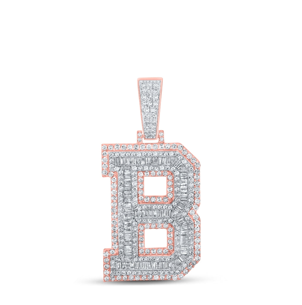 10K Two-tone Gold Mens Baguette Diamond Initial Letter Charm Pendant
