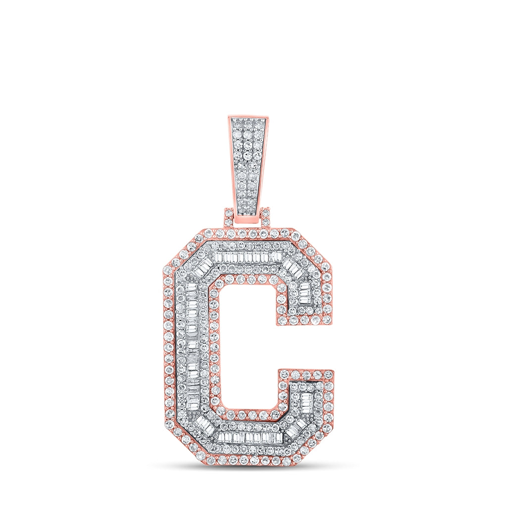 10K Two-tone Gold Mens Baguette Diamond Initial Letter Charm Pendant