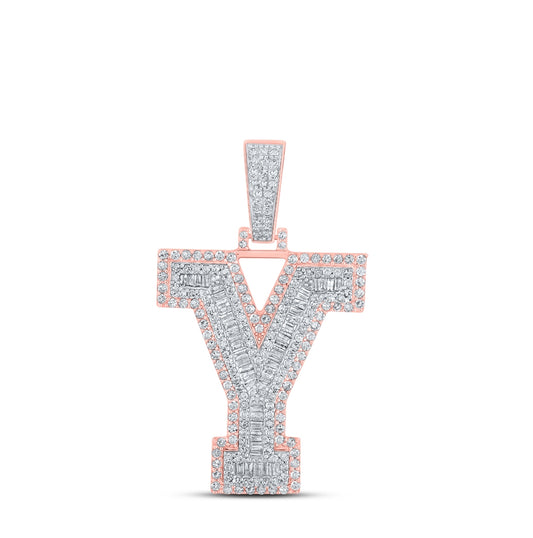 10K Two-tone Gold Mens Round Diamond Initial Letter Charm Pendant
