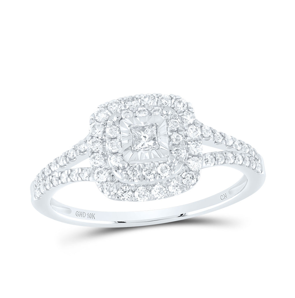 10K White Gold Womens Princess Diamond Square Ring 3/8 Cttw, Womens Size: 5-10