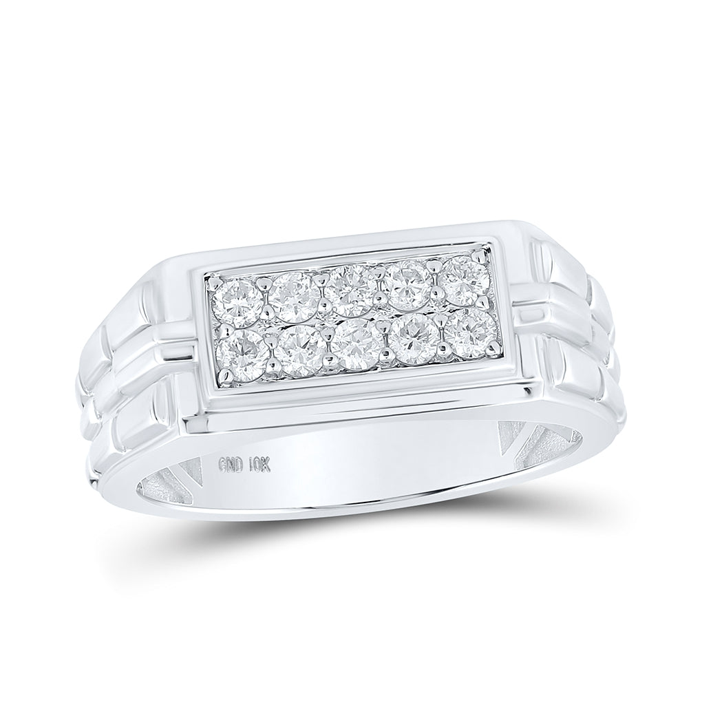 10K White Gold Mens Round Diamond Band Ring 1/2 Cttw, Mens Size: 7-13