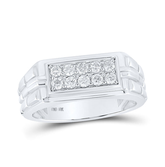 10K White Gold Mens Round Diamond Band Ring 1/2 Cttw, Mens Size: 7-13