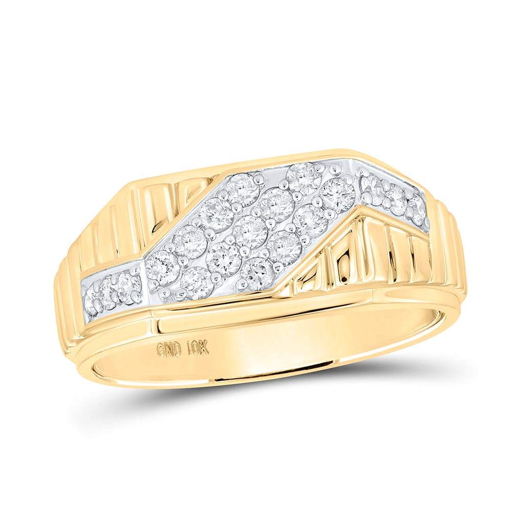 10K White Or Yellow Gold Mens Round Diamond Band Ring , Mens Size: 7-13