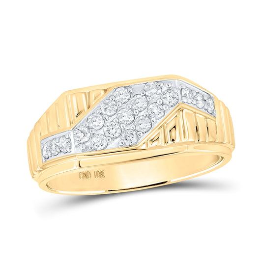 10K White Or Yellow Gold Mens Round Diamond Band Ring , Mens Size: 7-13