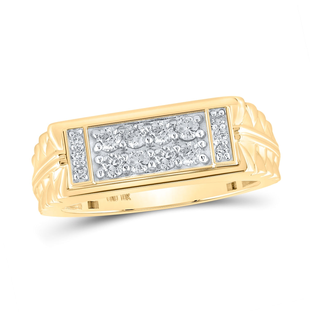 10K White Or Yellow Gold Mens Round Diamond Band Ring , Mens Size: 7-13