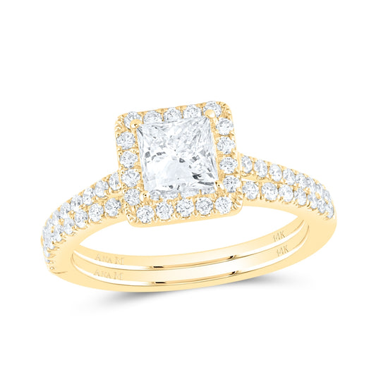14K Yellow Or White Gold 1 1/2ctw Diamond Ana M 1ct-cpr Single Halo Bridal Set