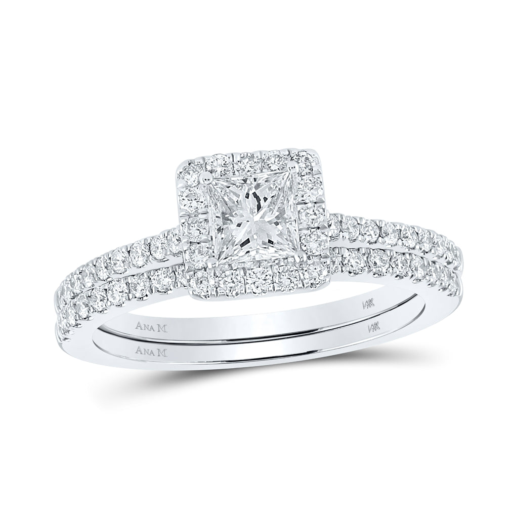 14K White Or Yellow Gold Princess Diamond Bridal Wedding Ring Band Set , Womens Size: 5-10