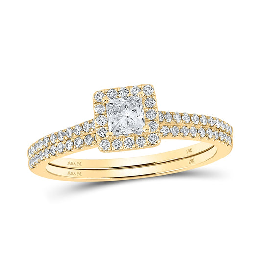 14K Yellow Or White Gold Princess Diamond Square Halo Bridal Wedding Ring Band Set 5/8 Cttw, Womens Size: 5-10
