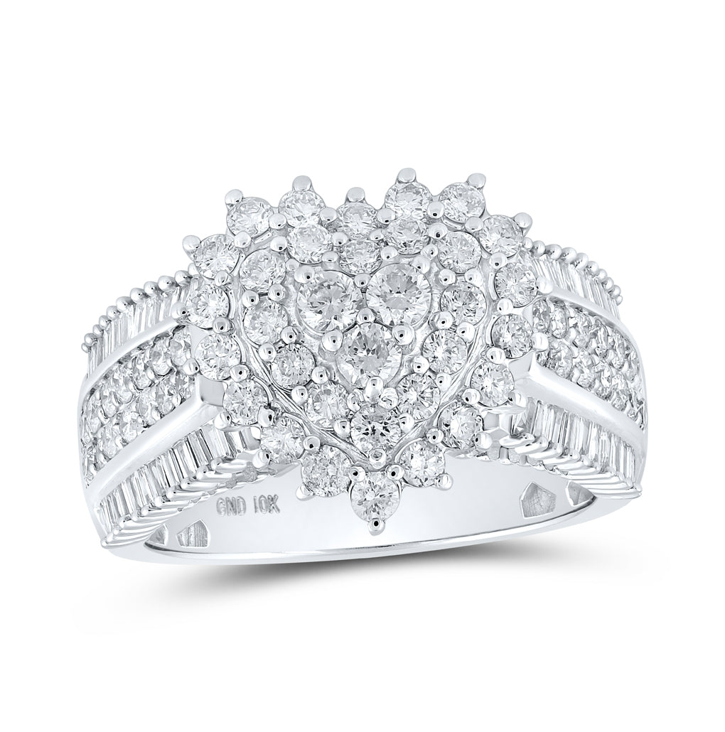 10K White Gold Womens Round Diamond Heart Ring 1-1/2 Cttw, Womens Size: 5-10