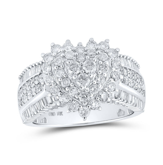 10K White Gold Womens Round Diamond Heart Ring 1-1/2 Cttw, Womens Size: 5-10