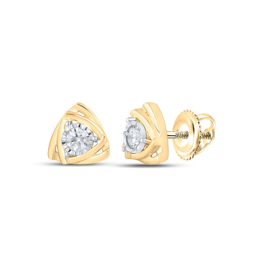10K White Or Yellow Gold Womens Round Diamond Triangle Cluster Earrings