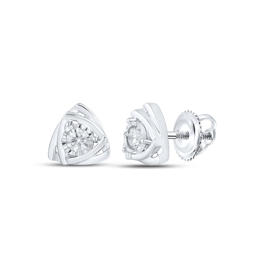 10K White Gold Womens Round Diamond Triangle Cluster Earrings 1/6 Cttw