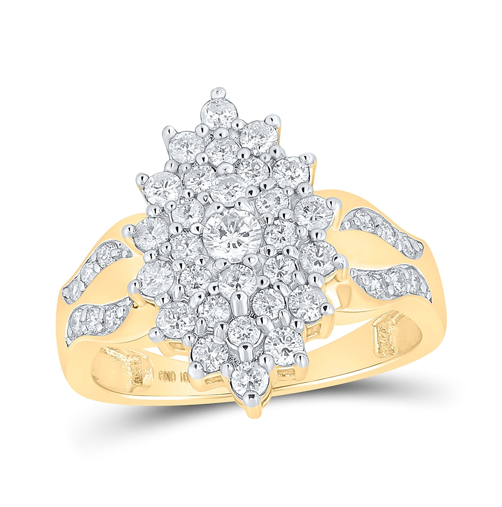 10K Yellow Gold Womens Round Diamond Marquise-shape Cluster Ring 1 Cttw, Womens Size: 5-10