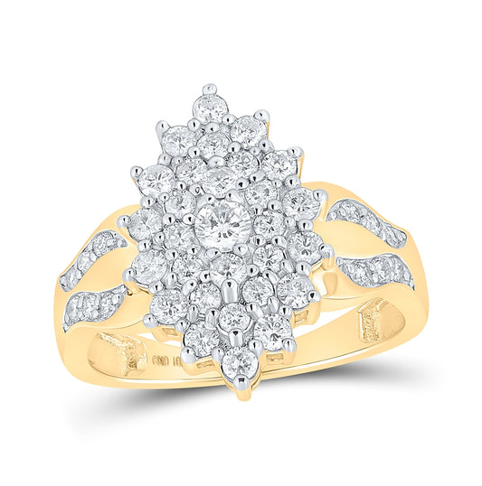 10K Yellow Gold Womens Round Diamond Marquise-shape Cluster Ring 1 Cttw, Womens Size: 5-10
